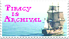 a stamp with a picture of a pirate ship that says 'piracy is archival'